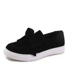 Women Nubuck Loafers Casual Bowknot Shoes - Black - View 1