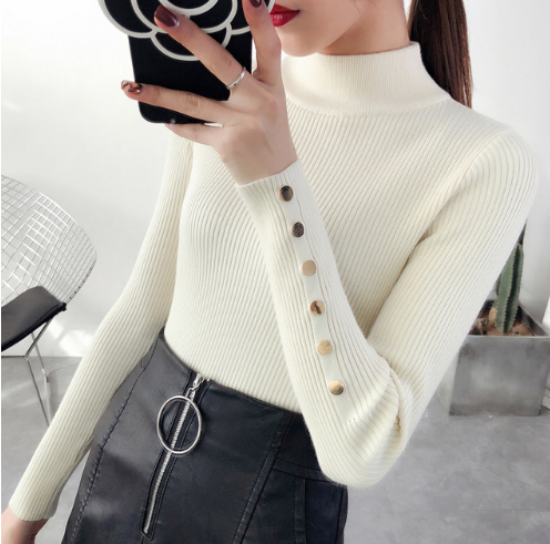 Half-neck sweater women's head autumn and winter new Korean long-sleeved bottoming shirt Slim short thick sweater