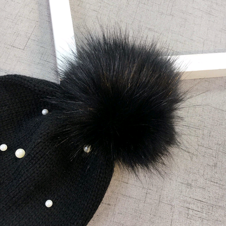 Pearl Children's Headgear Fur Ball Tie Earmuff Korean Version Parent-child Knitted Autumn And Winter Baby Hat