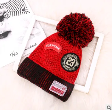 Winter New Ladies Plus Velvet Letter Labeling Wool Color Hair Ball Earmuffs Curling Knit Red - Shop at LoveMi