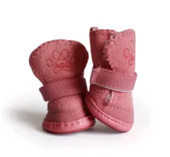 Dog Shoes Pet Shoes Lambskin Snow Shoes Cotton Shoes Khaki - Pink - View 1