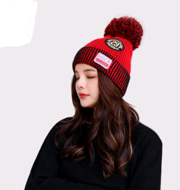 Winter New Ladies Plus Velvet Letter Labeling Wool Color Hair Ball Earmuffs Curling Knit