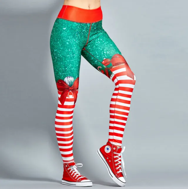 Yoga Christmas Print Hip High Waist Fitness Yoga Pants Red - Shop at LoveMi