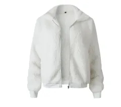 Explosion models plus velvet thick lapel short jacket women's long-sleeved cardigan wild shirt - White - View 1