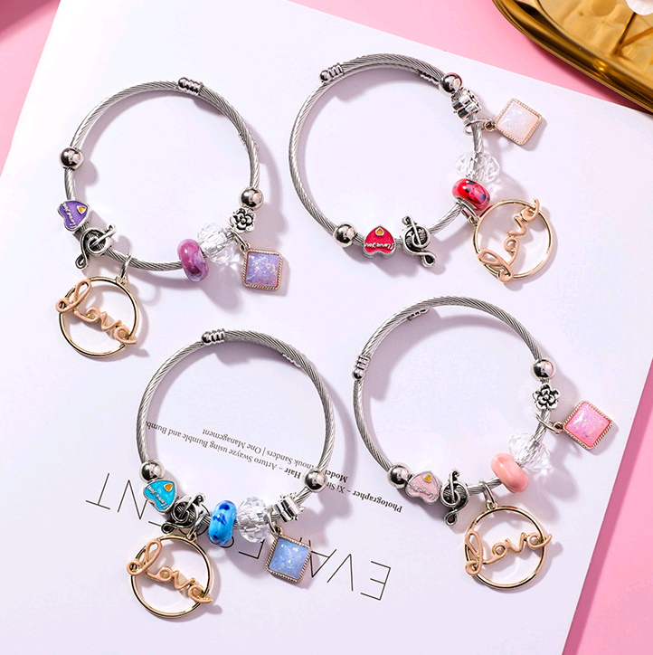 DIY letter LOVU stainless steel adjustable bracelet crystal geometric bracelet national wind beaded bracelet female