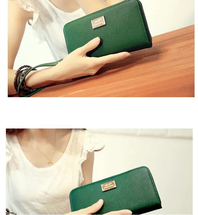 Women's wallet clutch bag mobile phone package foreign trade explosions cross pattern purse Green - Shop at LoveMi