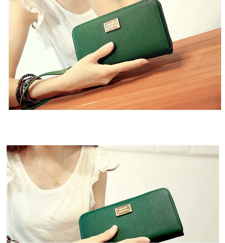 Women's wallet clutch bag mobile phone package foreign trade explosions cross pattern purse - Green