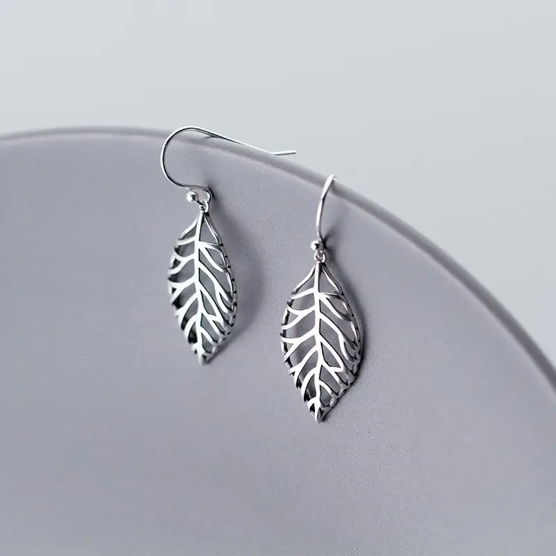 S925 silver Thai silver leaf earrings