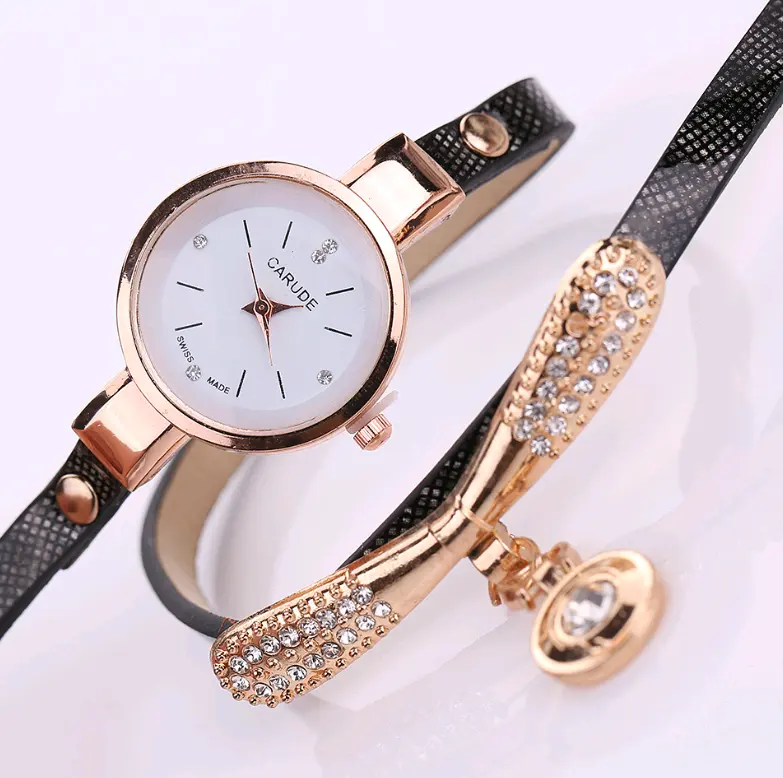 Thin belt fashion ladies watch Casual three-ring