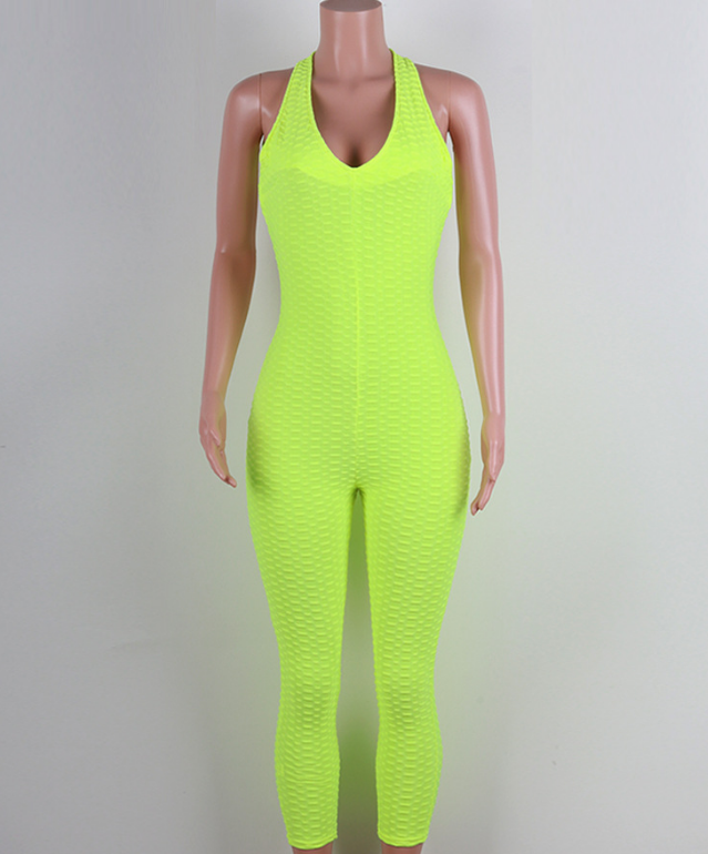Yoga pants, honeycomb pants, female yoga fitness jumpsuit Fluorescent Green - Shop at LoveMi