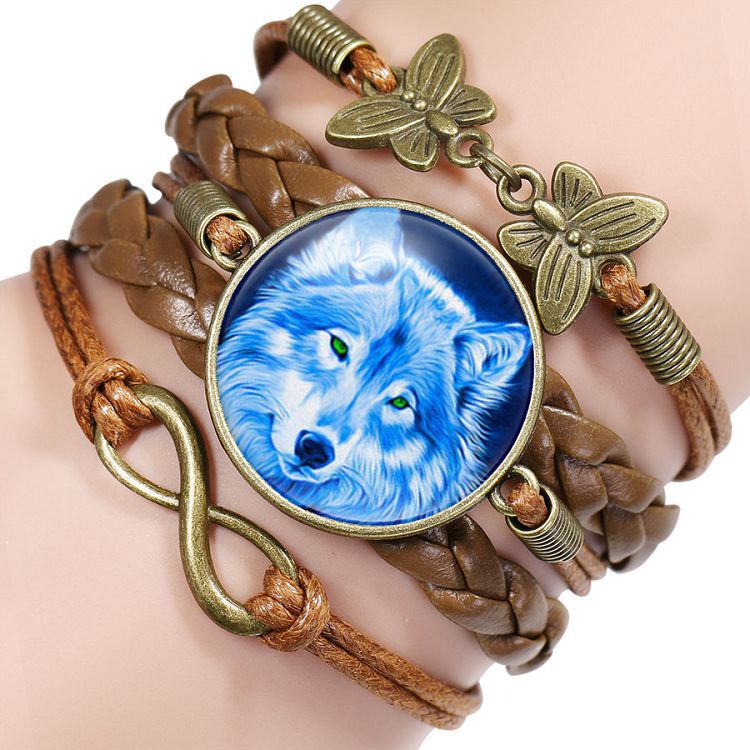 Multi-layered gemstone wolf bracelet