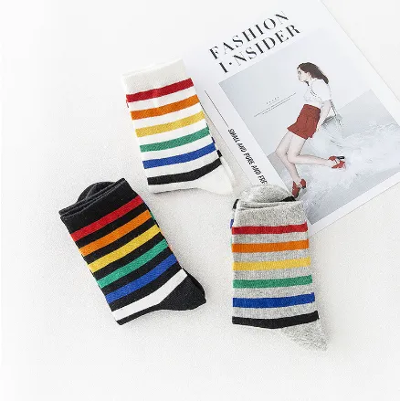 Autumn and winter new ladies in the tube socks candy-colored pinstripes cotton street skateboard tide socks high help women socks - Red