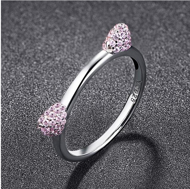 Inlaid  Crystal Cute Cat Ears S925 Sterling Silver Rin