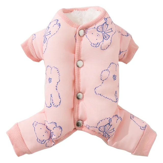 Dog Cotton Coat, Warm And Cute For Autumn And Winter, Fully Printed Bear Four legged Coat, Small And Medium sized Bichon Frise Pet Dog Clothes Pink - Shop at LoveMi