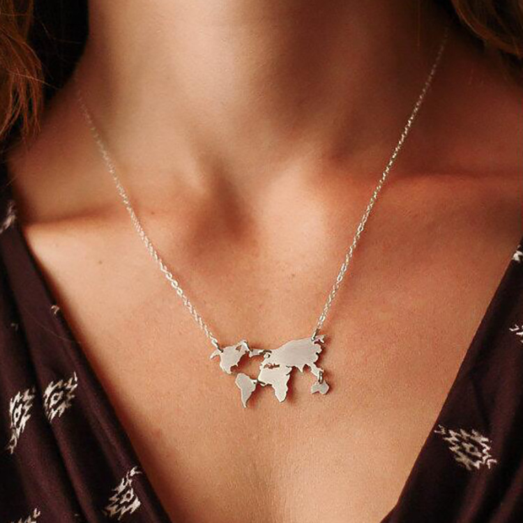 Alloy creative map necklace