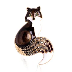 Oil drop fox brooch - Black - View 1