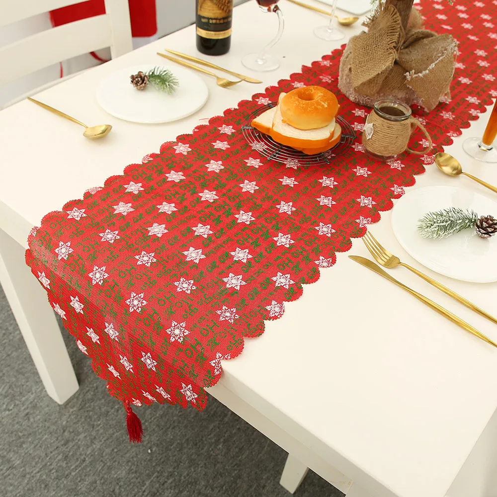 Christmas decorative linen print snowflake with tassel table mat – image 6