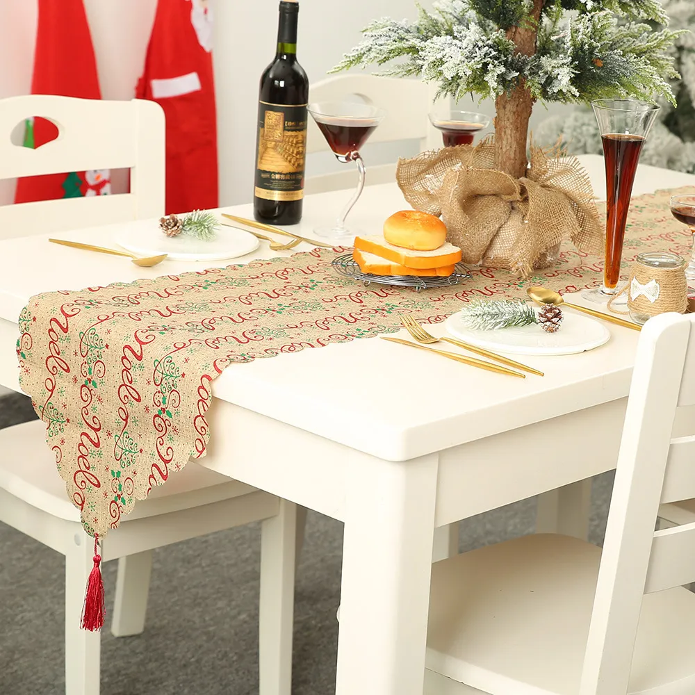 Christmas decorative linen print snowflake with tassel table mat – image 5