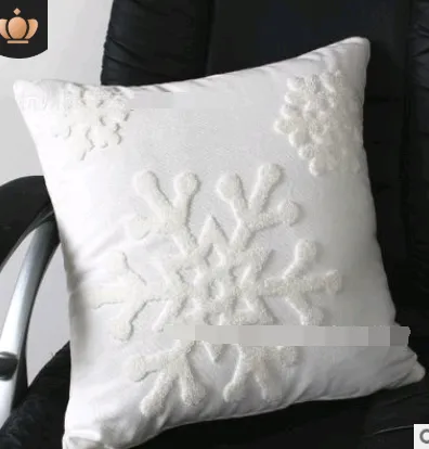 Cotton Embroidered Flower Snowflake Christmas Series Pillow Cushion Cover White - Shop at LoveMi
