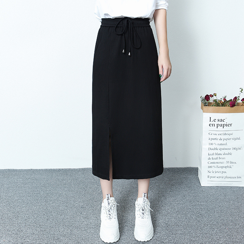 Half skirt women"s new slit comfortable high waist slim skirt Black - Shop at LoveMi