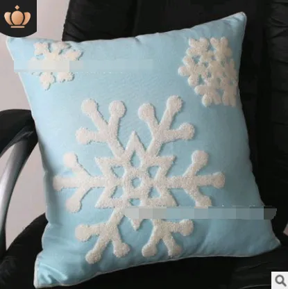 Cotton Embroidered Flower Snowflake Christmas Series Pillow Cushion Cover Blue - Shop at LoveMi