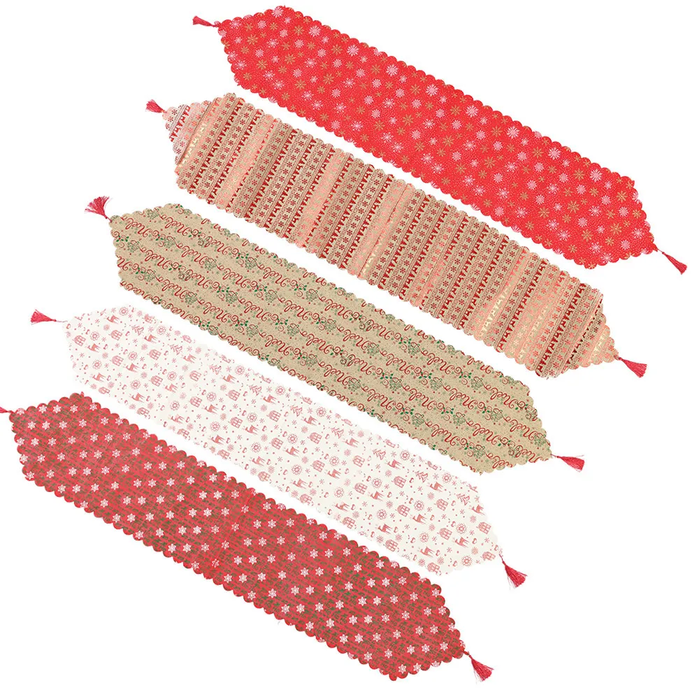 Christmas decorative linen print snowflake with tassel table mat – image 3