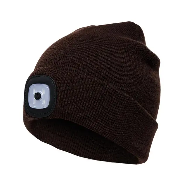 LED Knit Hat Button Cell Type Knitted Hat With Light Glowing Brown - Shop at LoveMi