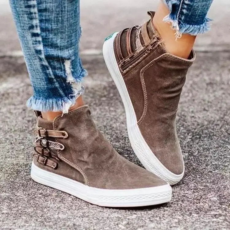British casual flat shoes mid-cut canvas shoes