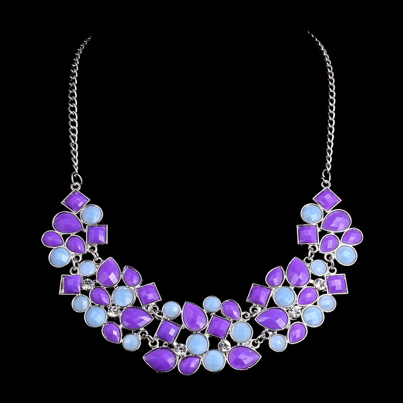 European And American Gemstone Exaggerated Fan Bib Necklace