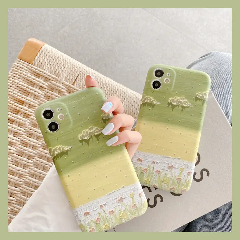 Green oil painting liquid phone case