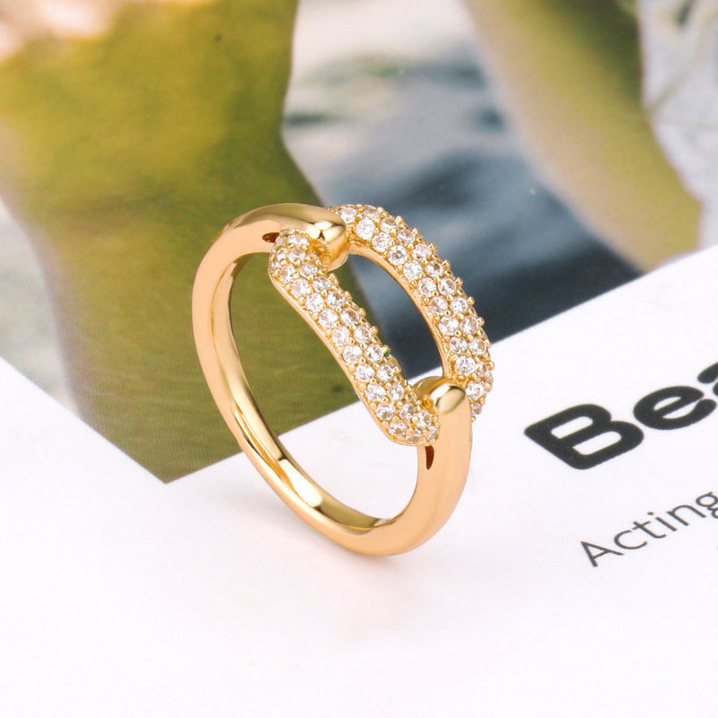 Crystal diamond personality geometric lock ring fashion ring