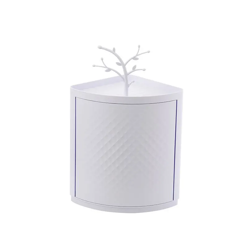 Rotatable Bathroom Makeup Organizer Corner Plastic Wall Mounted Storage Rack Box - White