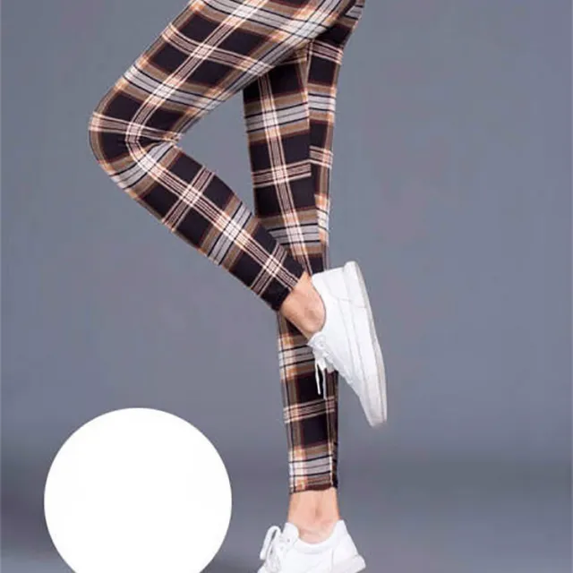 Milk silk check leggings Coffee - Shop at LoveMi