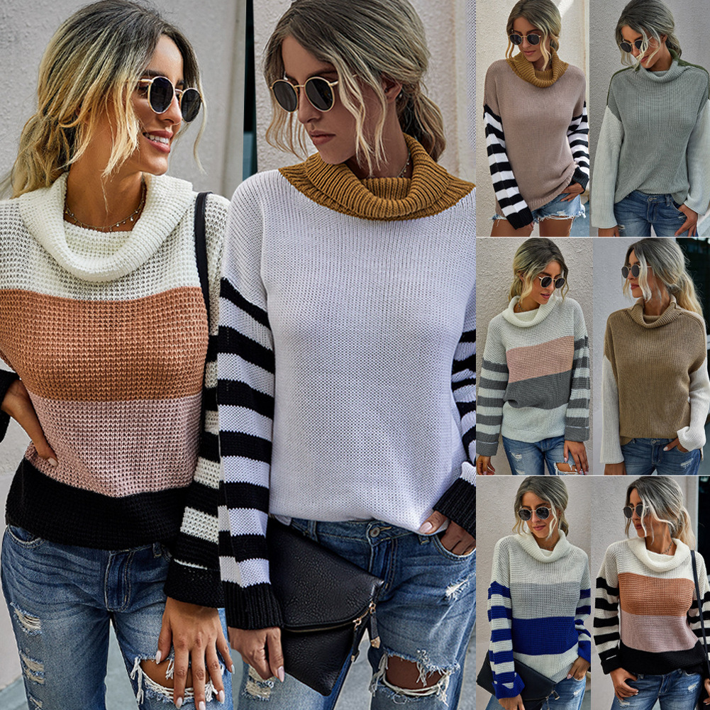 Fashion hit color all-match high neck women's sweater