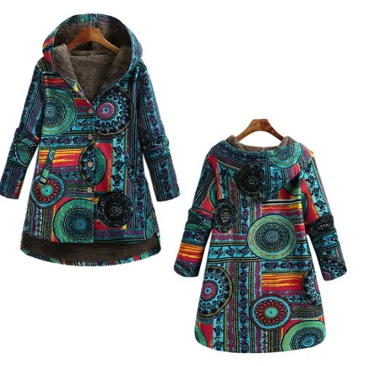 Women Winter Floral Printed Coat Vintage Green - Shop at LoveMi