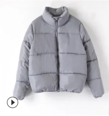 Winter solid color warm cotton coat Grey - Shop at LoveMi