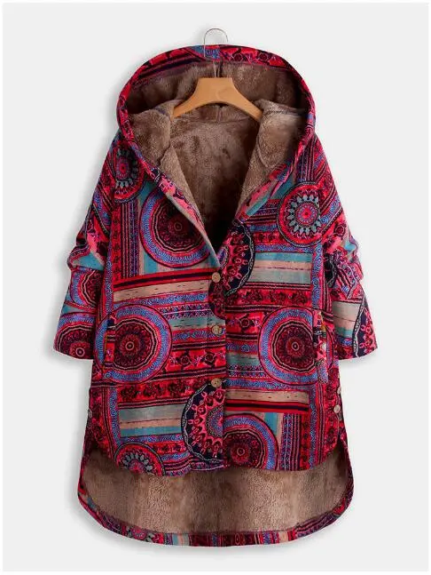 Women Winter Floral Printed Coat Vintage Red - Shop at LoveMi