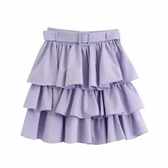 Layered mini skirt with belt - View 1