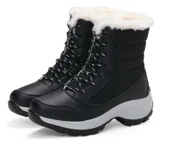 Snow Boots Female High To Help Waterproof Ladies Cotton Shoes Boots Plus Velvet Shoes - Black - View 1