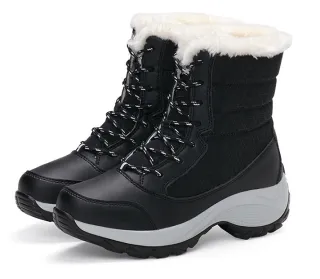 Snow Boots Female High To Help Waterproof Ladies Cotton Shoes Boots Plus Velvet Shoes - Black