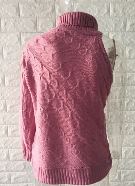 Fashion sexy strapless high collar twist sweater