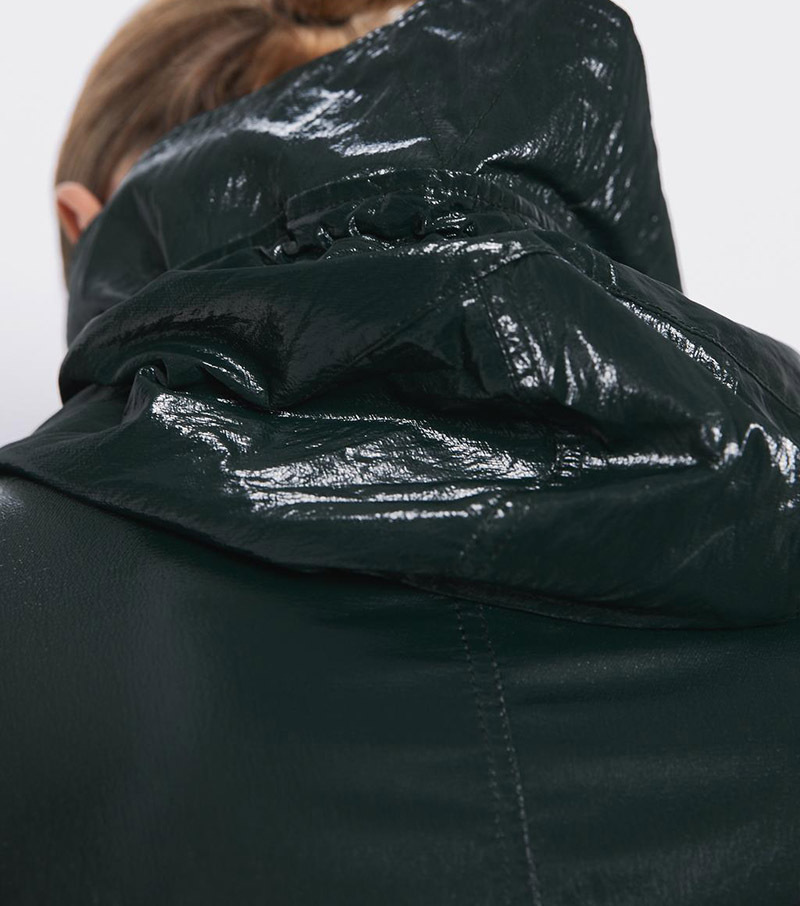 Women's pleated shiny parka casual long trench coat