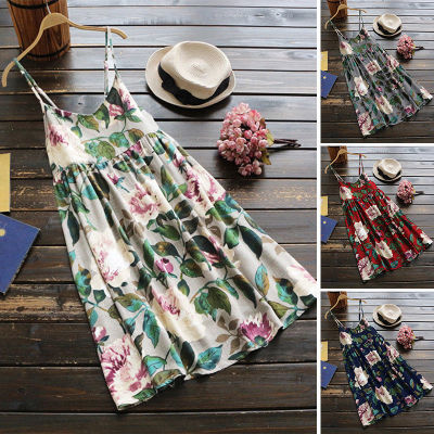 Cross border eBay independent station in summer of new sling printing girl and sweet cotton linen dress summer