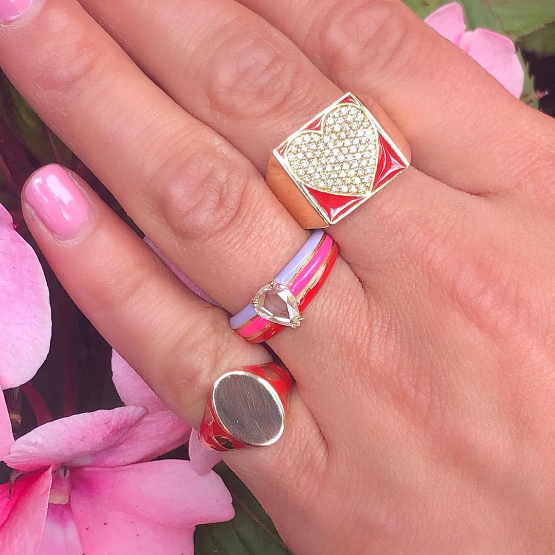 New gold-plated oil painting love ring