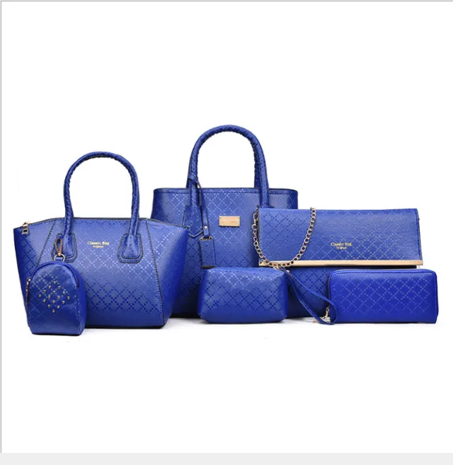 Women 6Pcsset Handbags Girls PU Leather Crossbody Bag Tote Casual Casual Bag Brand Designer Composite Messenger Bag Clutch Purse Wallet Blue - Shop at LoveMi