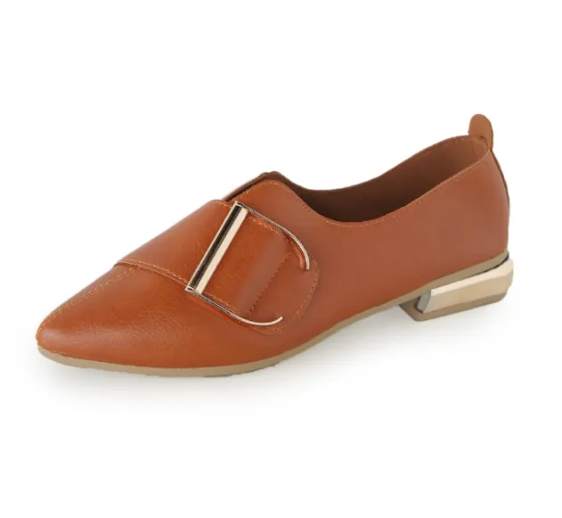 Shallow mouth small shoes flat bottom shallow shoes single shoes British wind small shoes - Brown