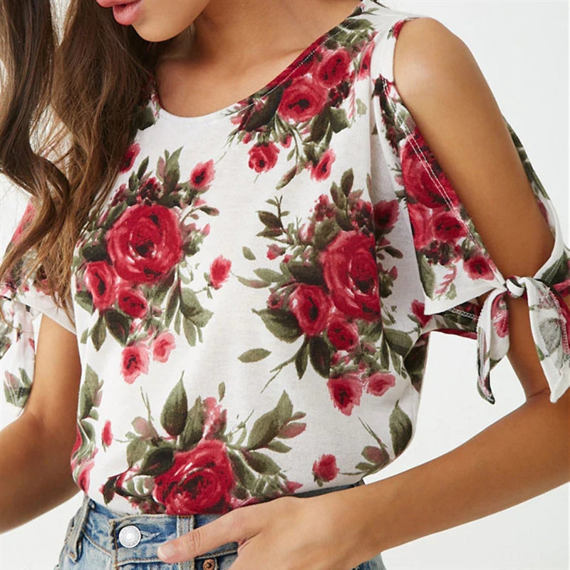 Women's printed off-shoulder T-shirt