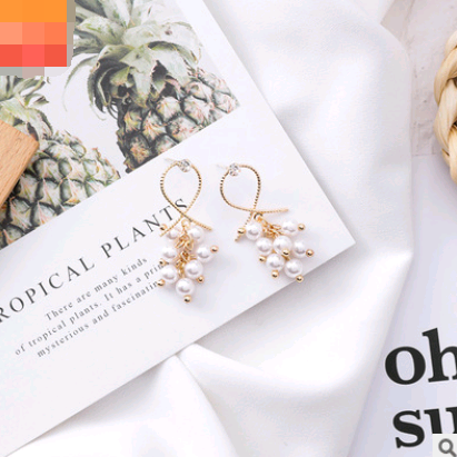 Personality wild pearl grape beaded earrings cold wind hollow line cross geometry earrings female