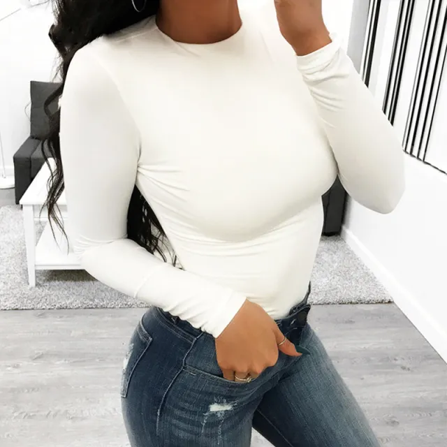 Slim bodysuit long sleeved tube top sexy T shirt women White - Shop at LoveMi