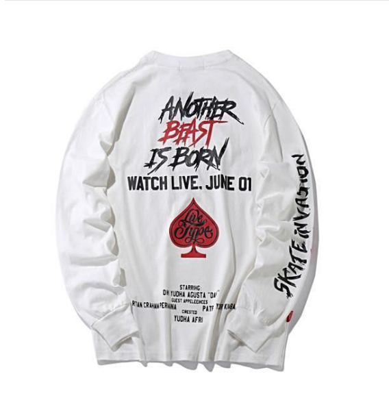 Autumn street letter printing T-shirt European and American high street hip hop wild letter printing round neck long sleeve t T-shirt